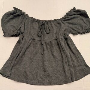 Chic Off-Shoulder Dark Grey Babydoll Blouse